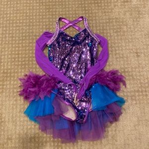 Girls Purple and Blue Feather Dance Costume